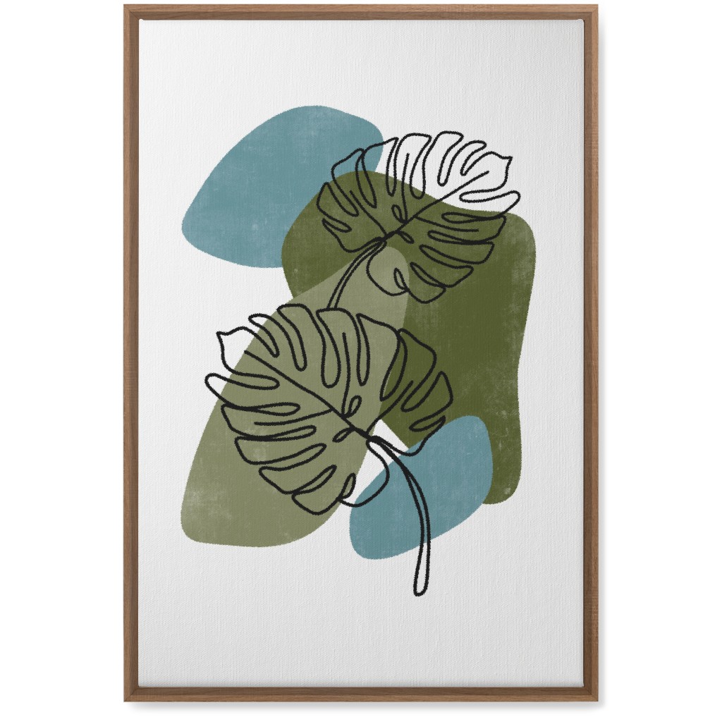 Abstract Monstera Leaves - Green and Blue Wall Art, Natural, Single piece, Canvas, 20x30, Green