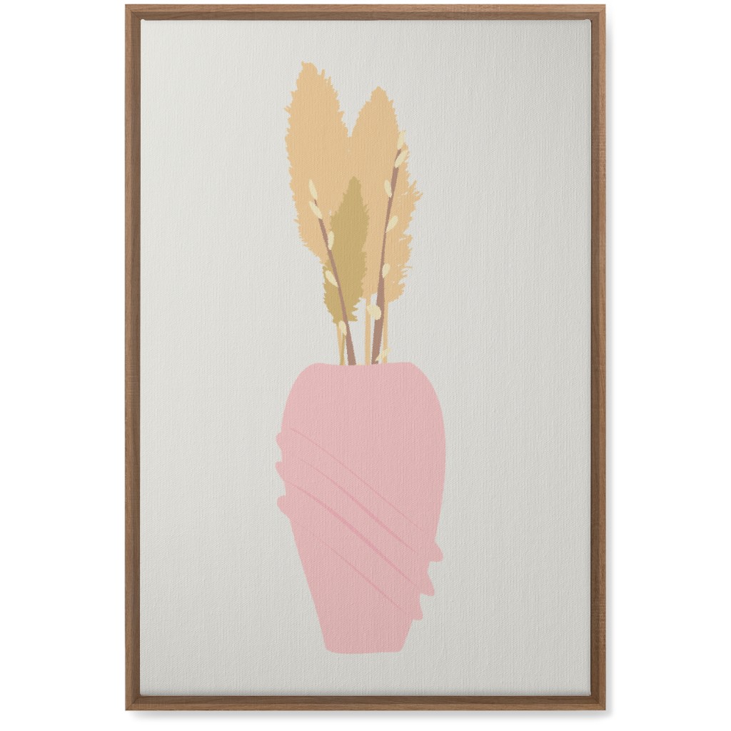 Minamalist Pampas and Willow - Pink and Beige Wall Art, Natural, Single piece, Canvas, 20x30, Pink, Bright Pink