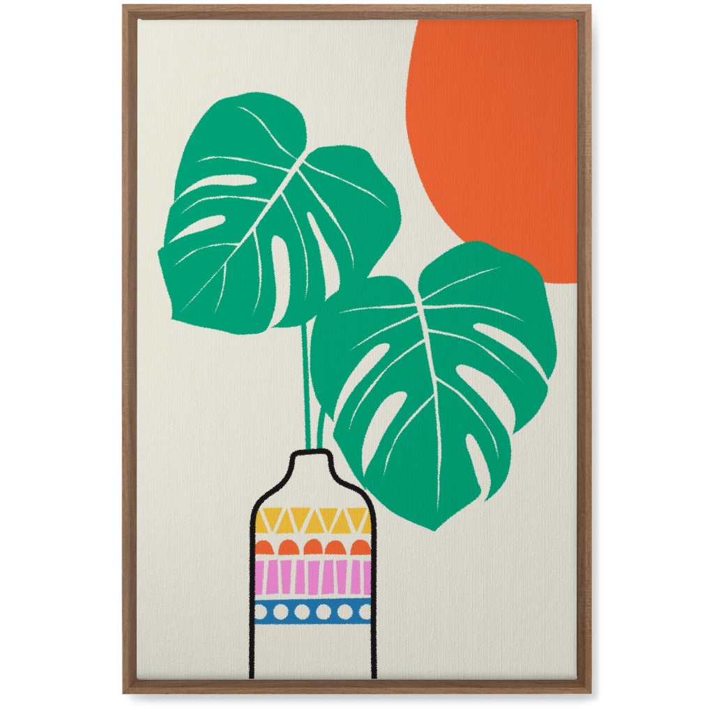 Monstera Leaves in a Vase - Neutral Wall Art, Natural, Single piece, Canvas, 20x30, Multicolor