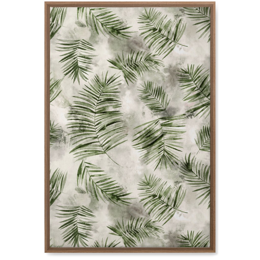 Watercolor Botanical Palms - Green on Beige Wall Art, Natural, Single piece, Canvas, 20x30, Green, Classic Green