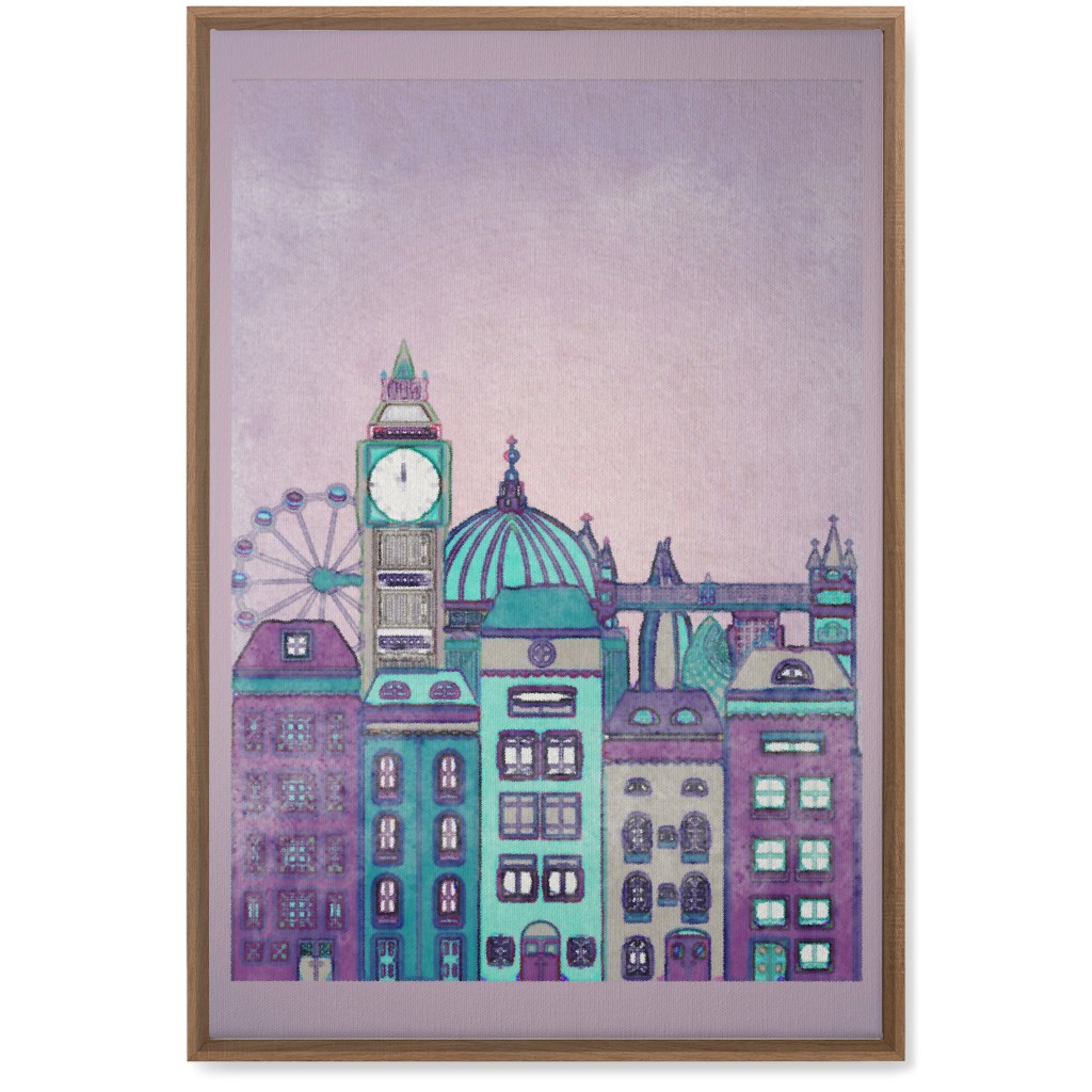 Pretty London Skyline Wall Art, Natural, Single piece, Canvas, 20x30, Purple, Faded Rose