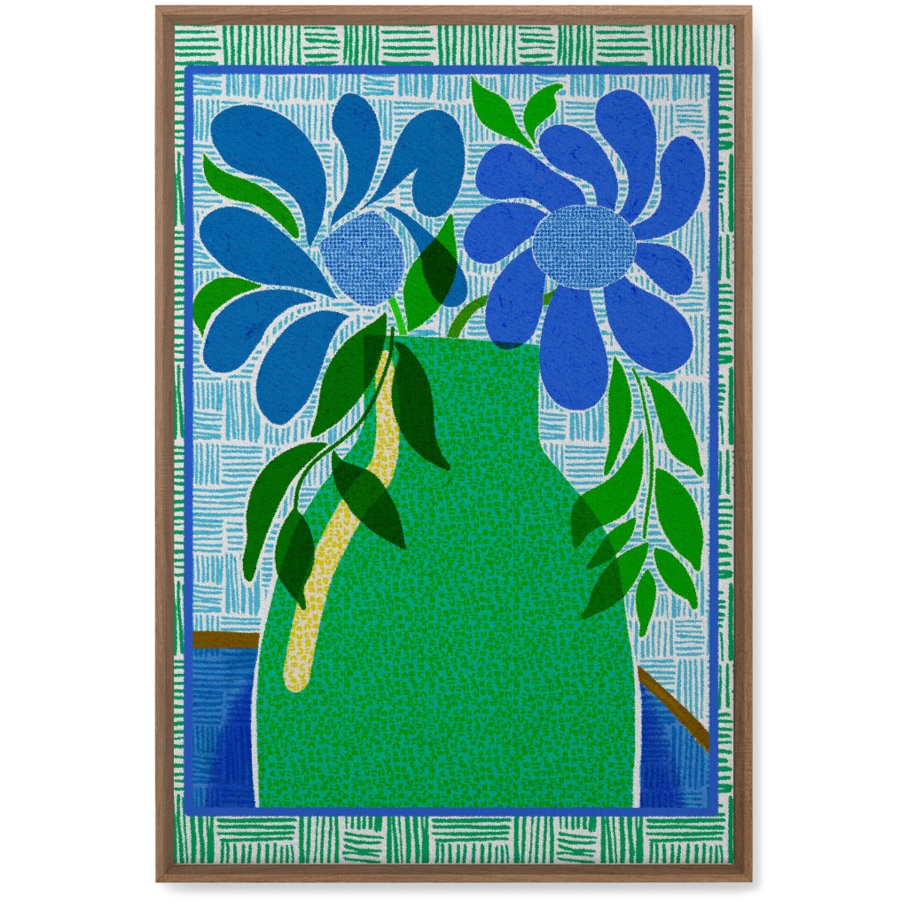 Florals in a Vase - Blue and Green Wall Art, Natural, Single piece, Canvas, 20x30, Green