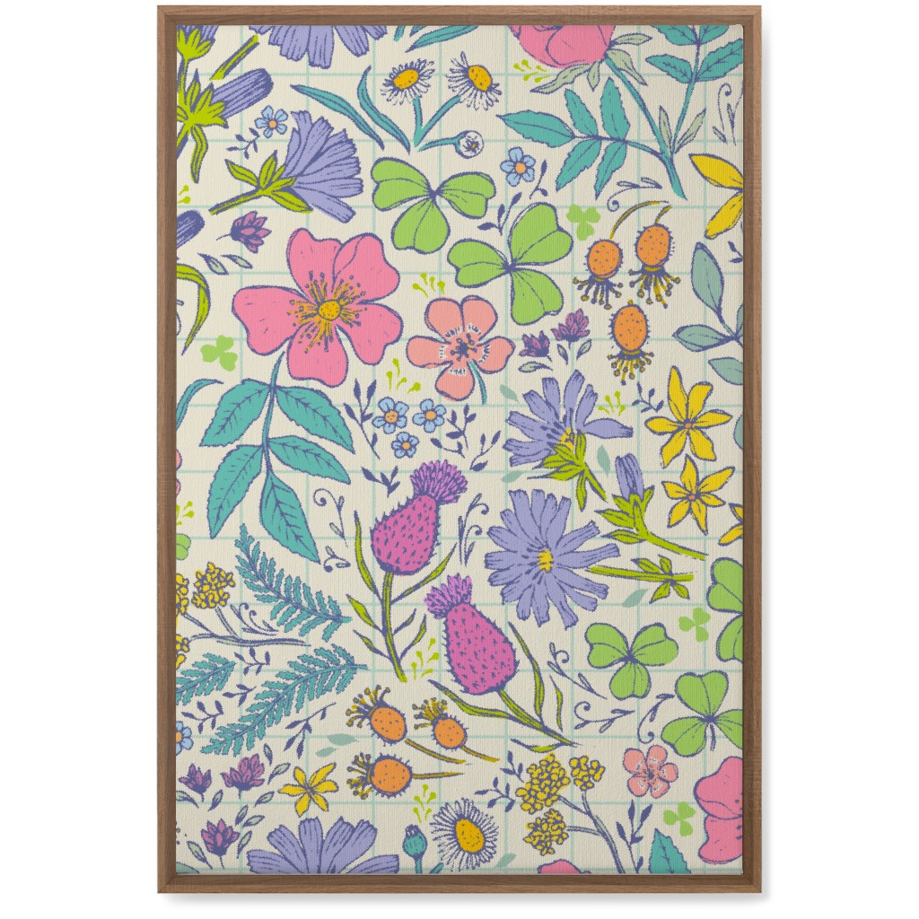 Hand Drawn Flowers - Multi Wall Art, Natural, Single piece, Canvas, 20x30, Multicolor