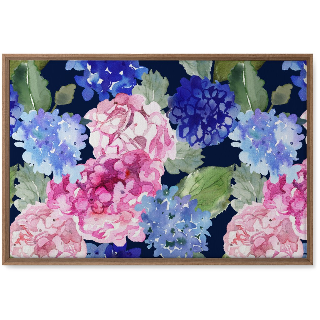 Spring Hydrangea Watercolor - Navy Wall Art, Natural, Single piece, Canvas, 20x30, Multicolor