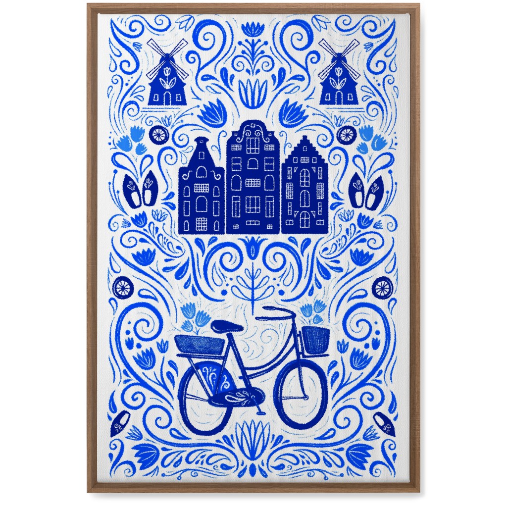 Dutch Bike Folk Art - Blue Wall Art, Natural, Single piece, Canvas, 20x30, Blue