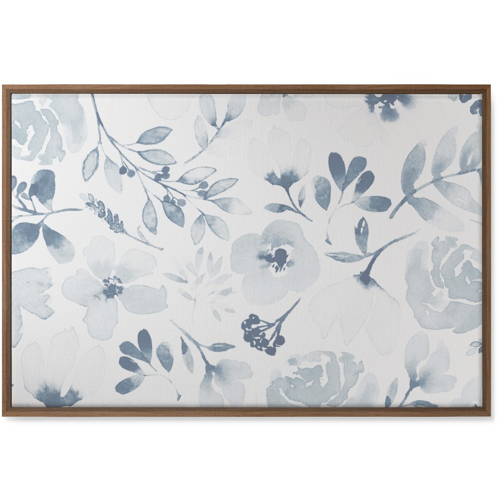 Faded Floral Watercolor - Light Blue Wall Art, Natural, Single piece, Canvas, 24x36, Blue, True Blue