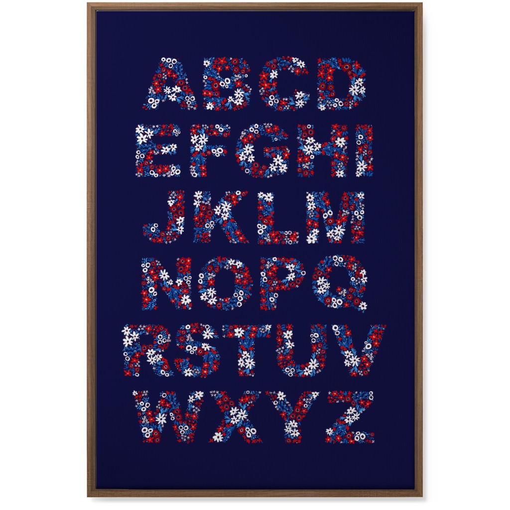 Rustic Wildflower Alphabet Wall Art, Natural, Single piece, Canvas, 24x36, Blue, Charcoal