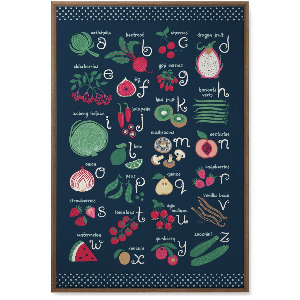 Abcs of Fruits and Veggies Wall Art, Natural, Single piece, Canvas, 24x36, Multicolor