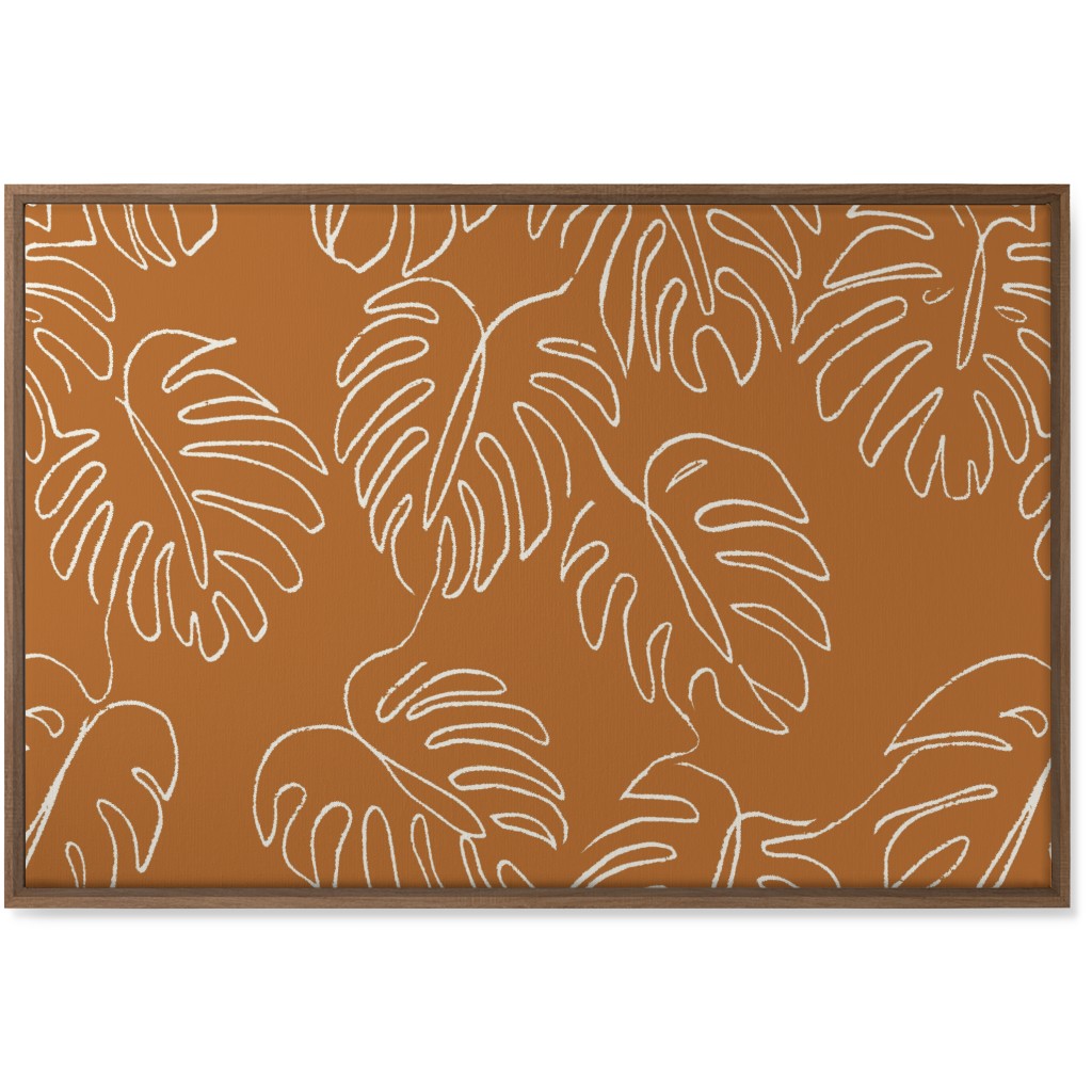 Monstera Line Art - Burnt Orange Wall Art, Natural, Single piece, Canvas, 24x36, Orange, Orange