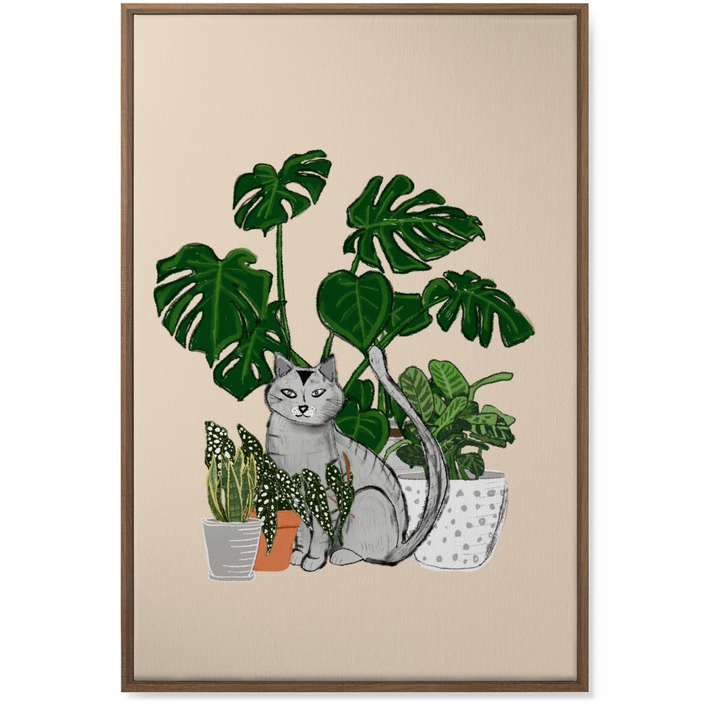 Indoor Garden Cat Wall Art, Natural, Single piece, Canvas, 24x36, Multicolor, Sand