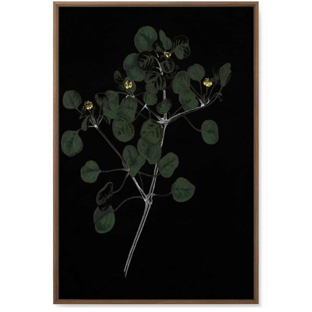 Midnight Botanical Sprig With Leaves - Black and Green Wall Art, Natural, Single piece, Canvas, 24x36, Black
