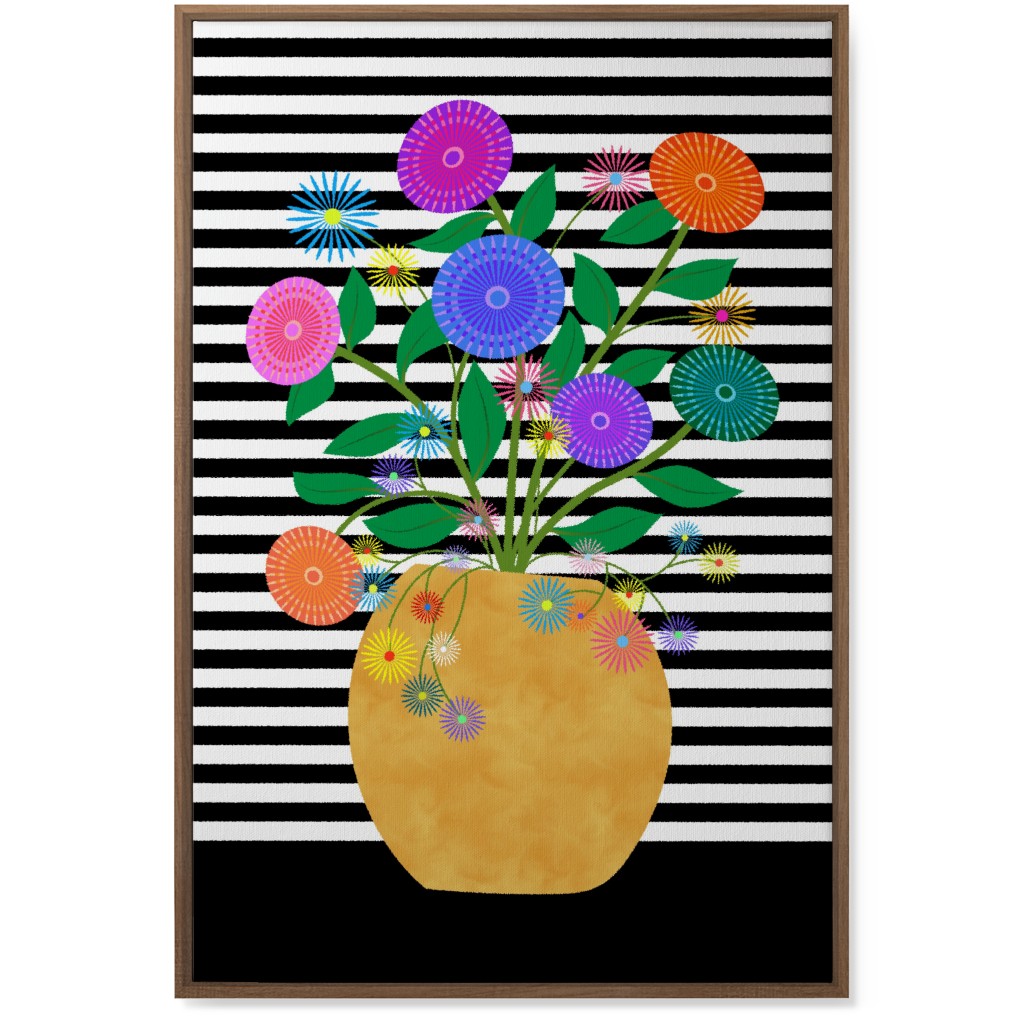 Striped Vase With Flowers - Multi Wall Art, Natural, Single piece, Canvas, 24x36, Multicolor