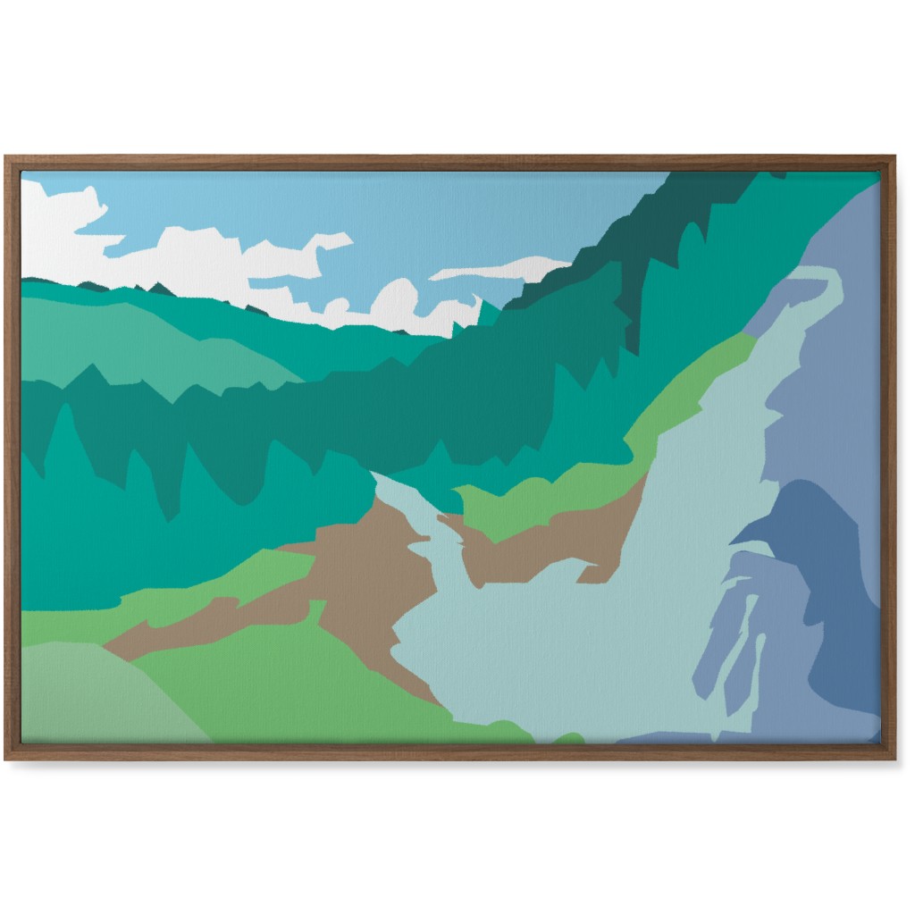 Minimalist Valley Forest Waterfall - Green and Blue Wall Art, Natural, Single piece, Canvas, 24x36, Green