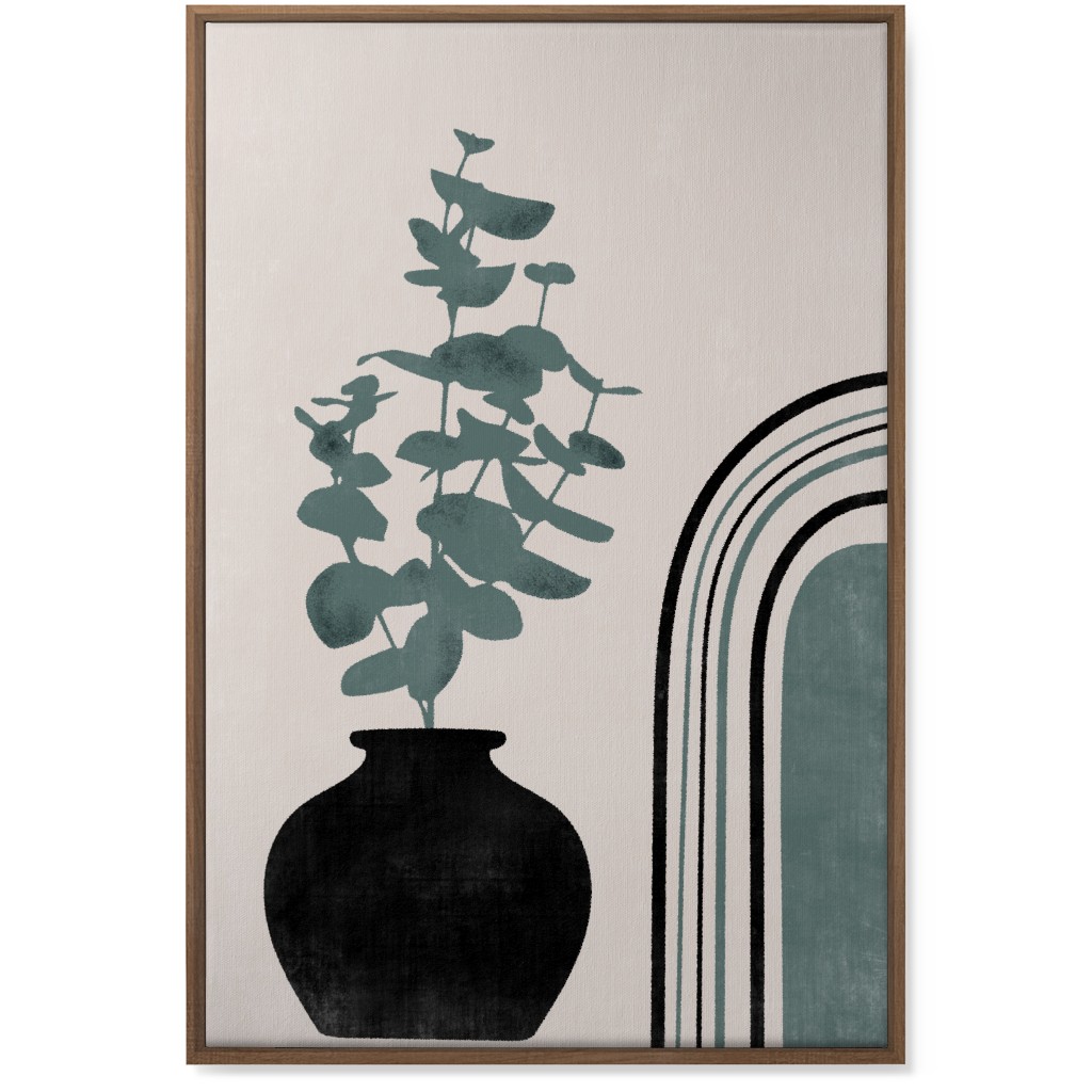 Modern Eucalytus Vase - Green and Ivory Wall Art, Natural, Single piece, Canvas, 24x36, Green