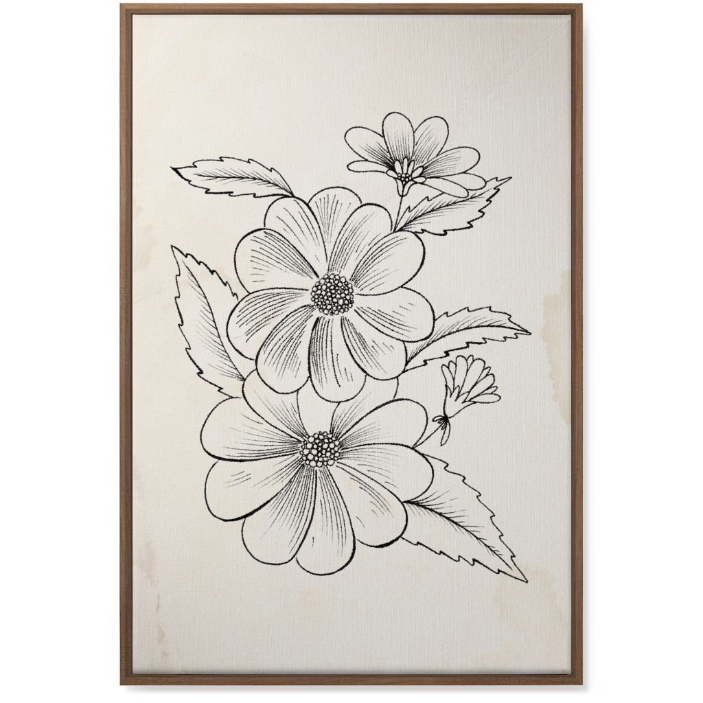 Vintage Flower Sketch - Beige and Black Wall Art, Natural, Single piece, Canvas, 24x36, Beige, Pearl