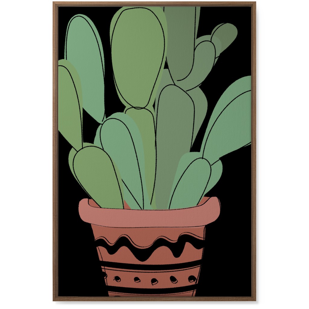 Potted Prickly Pear Cactus - Green and Black Wall Art, Natural, Single piece, Canvas, 24x36, Green