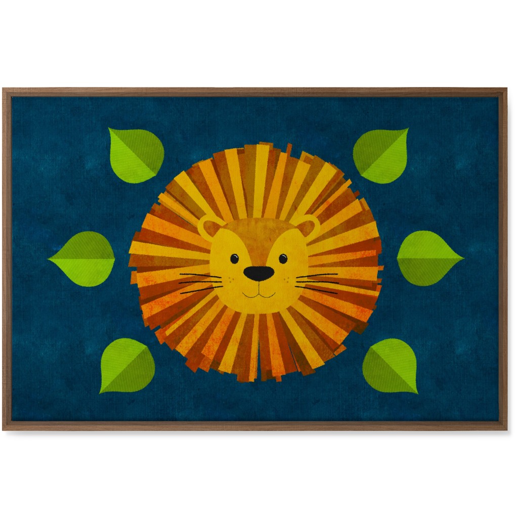Lion Man - Multi on Blue Wall Art, Natural, Single piece, Canvas, 24x36, Orange, Orange