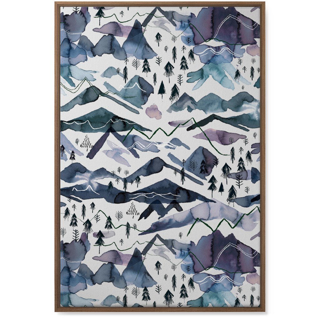 Watercolor Mountains - Blue on White Wall Art, Natural, Single piece, Canvas, 24x36, Blue