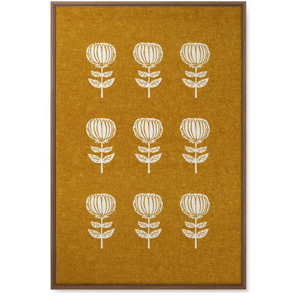 Block Print Floral Wall Art, Natural, Single piece, Canvas, 24x36, Yellow, Nutmeg