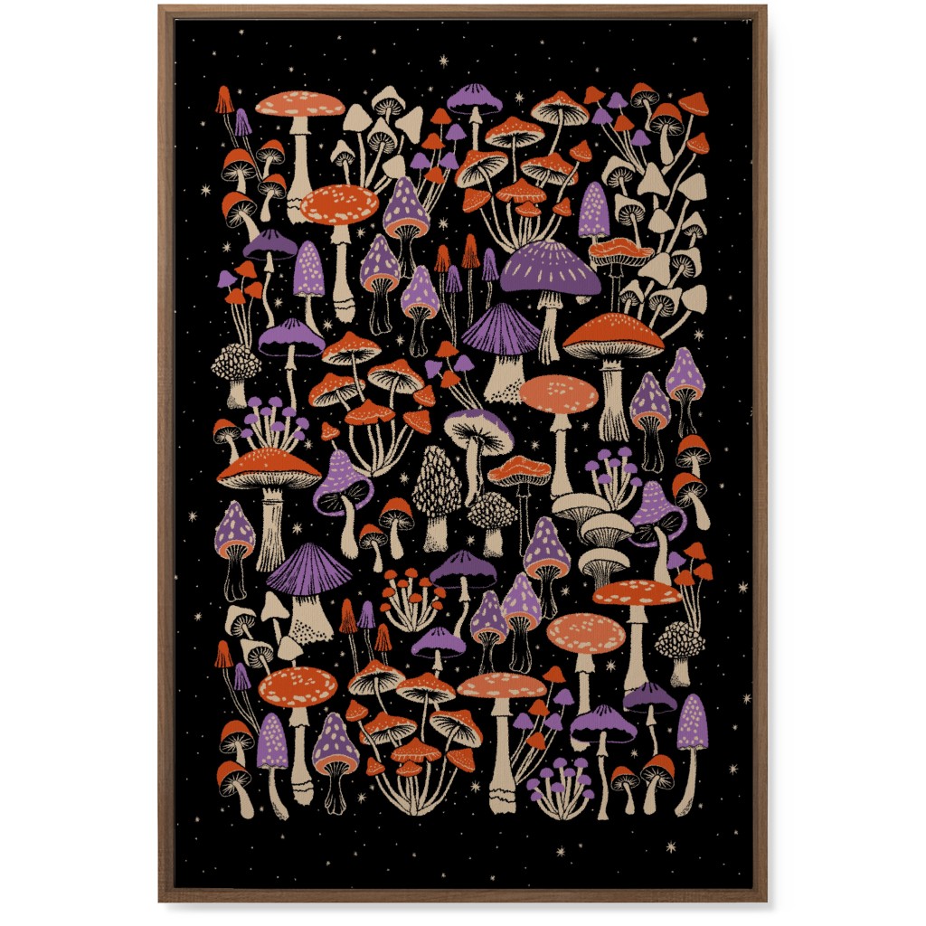 Mushrooms and Stars Wall Art, Natural, Single piece, Canvas, 24x36, Purple