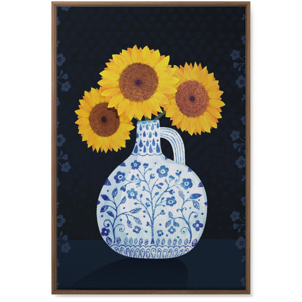 Vase of Sunflowers - Yellow on Black Wall Art, Natural, Single piece, Canvas, 24x36, Multicolor