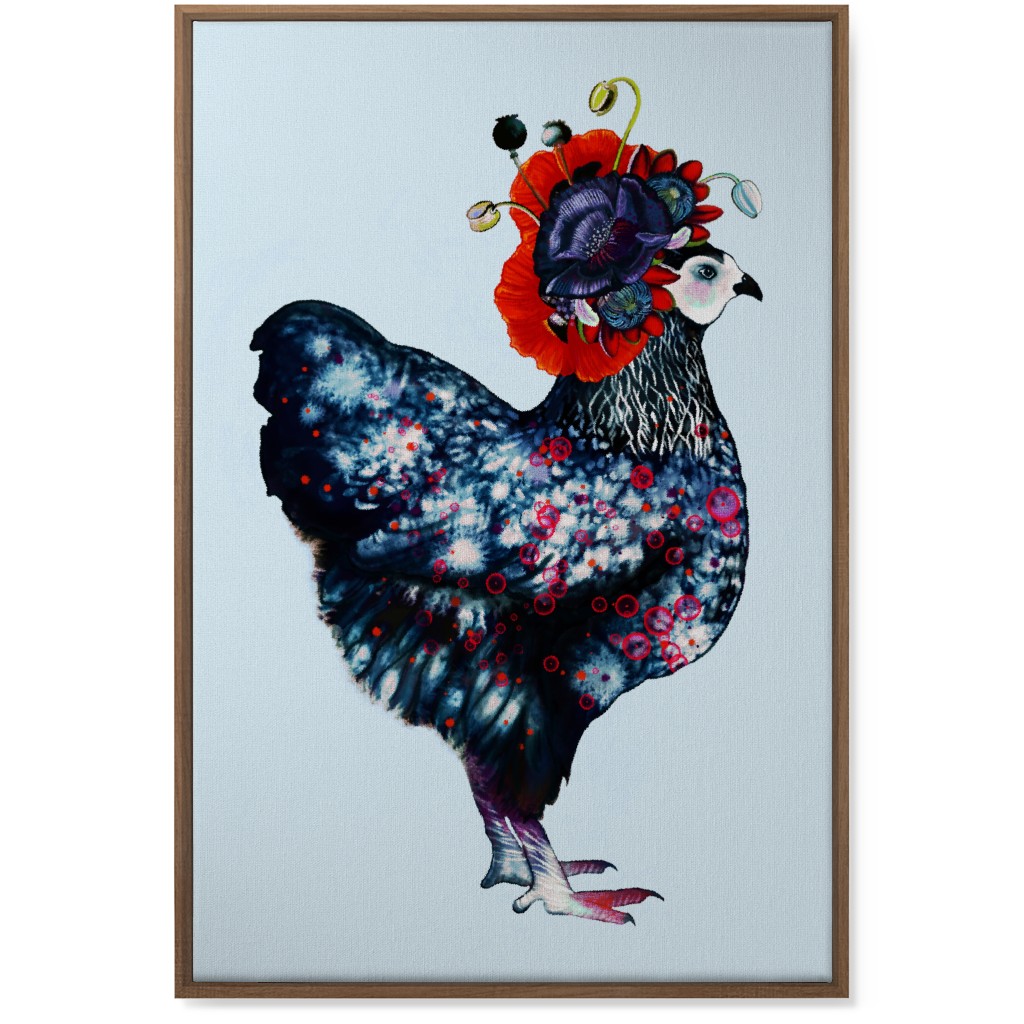 Poppycock - Floral Chicken Wall Art, Natural, Single piece, Canvas, 24x36, Multicolor