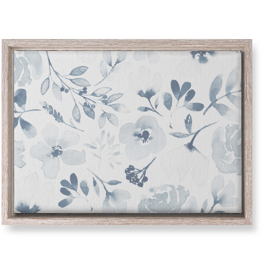Faded Floral Watercolor - Light Blue Wall Art, Rustic, Single piece, Canvas, 10x14, Blue