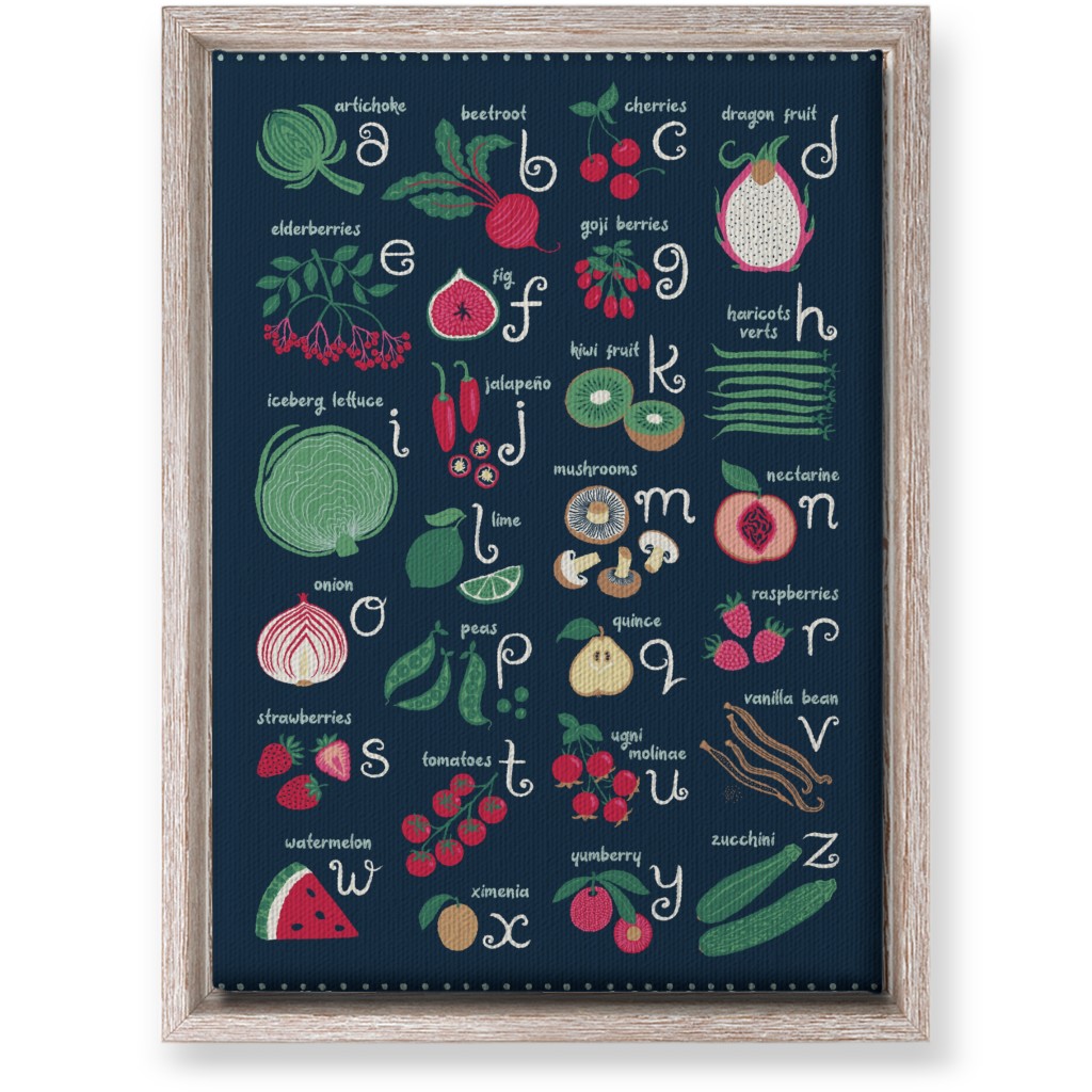 Abcs of Fruits and Veggies Wall Art, Rustic, Single piece, Canvas, 10x14, Multicolor