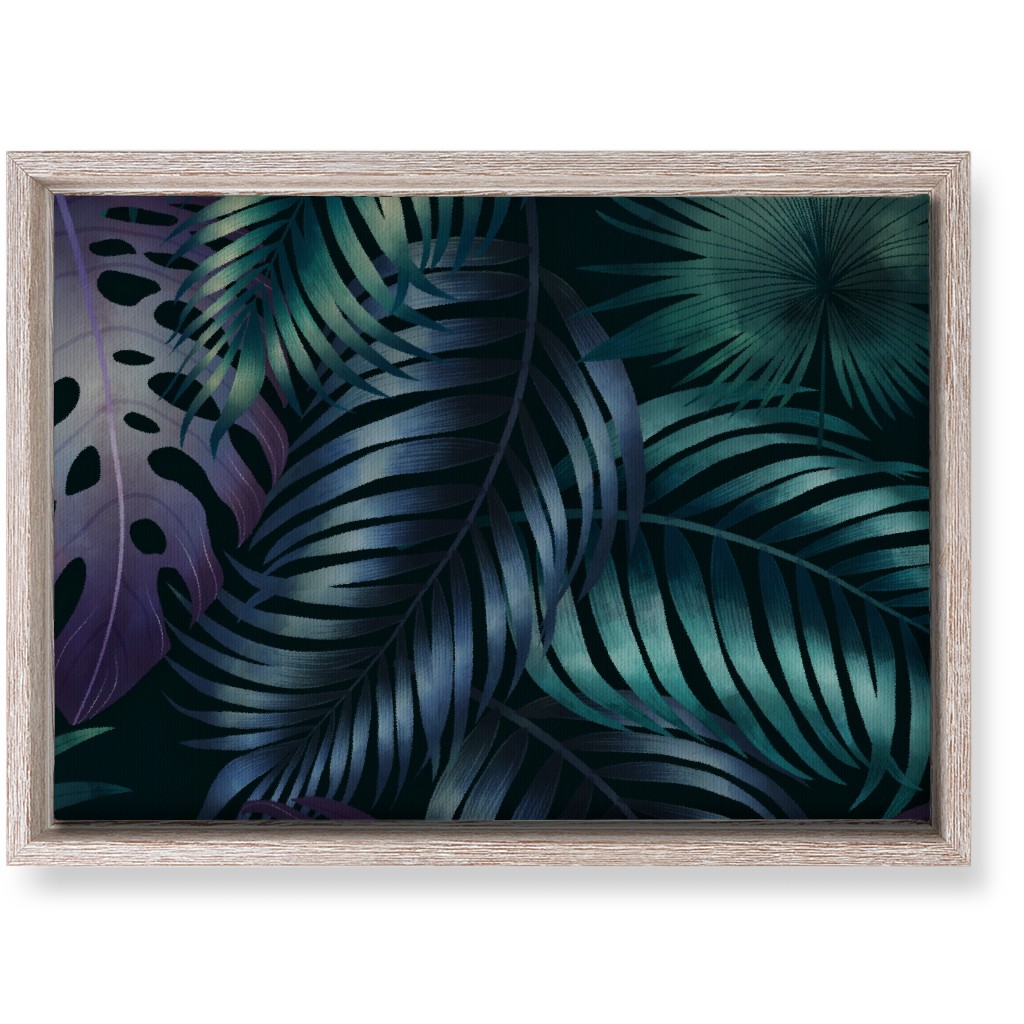 Tropical Leaves in the Moonlight - Dark Wall Art, Rustic, Single piece, Canvas, 10x14, Blue