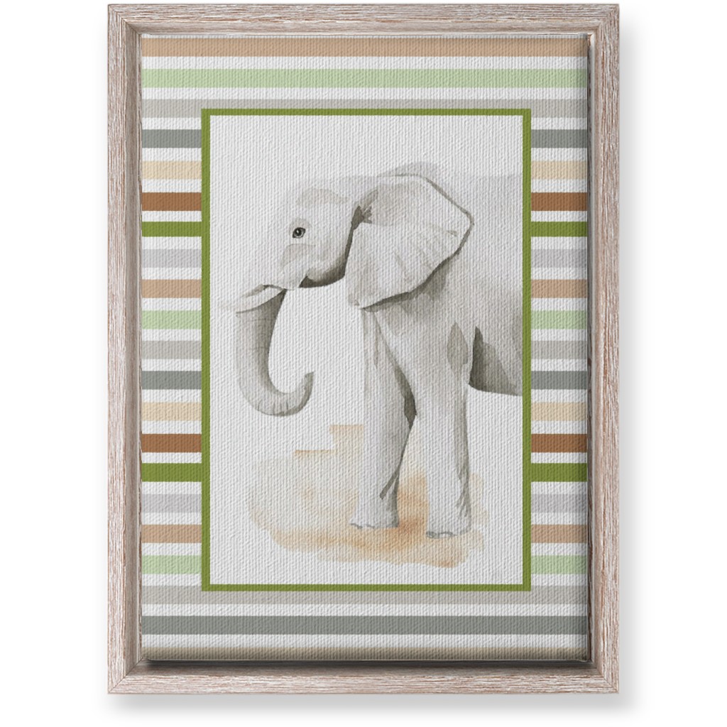Jungle Safari Animals and Stripes - Elephant Wall Art, Rustic, Single piece, Canvas, 10x14, Multicolor