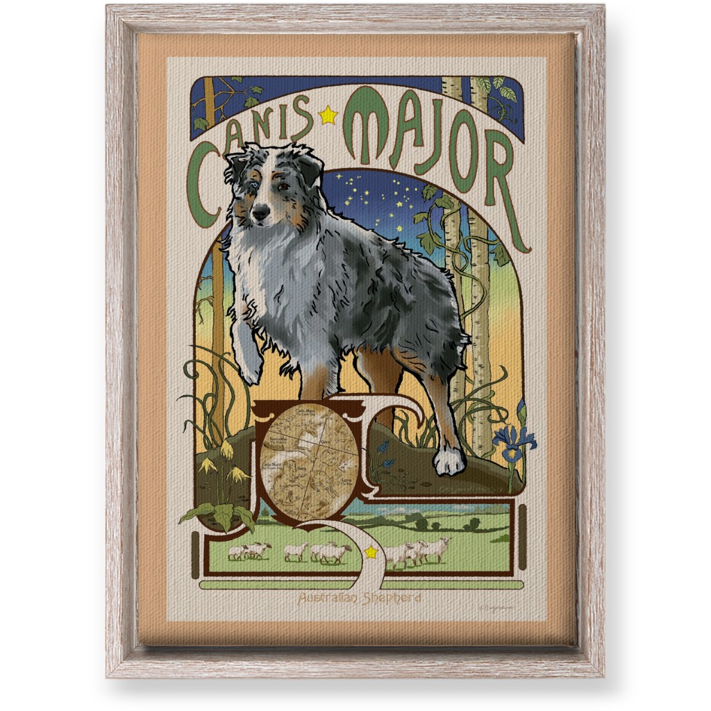 Art Nouveau Canis Major Aussie Wall Art, Rustic, Single piece, Canvas, 10x14, Multicolor