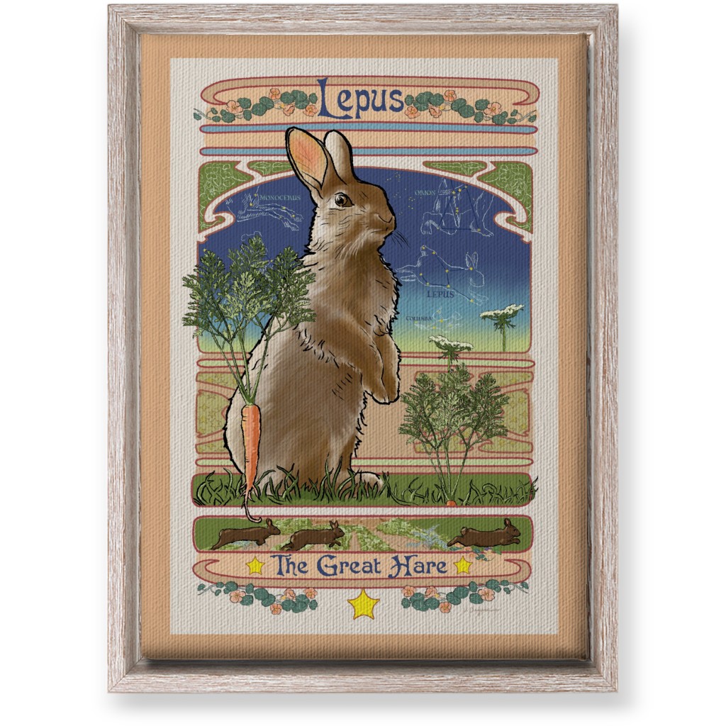Art Nouveau Hare Wall Art, Rustic, Single piece, Canvas, 10x14, Brown
