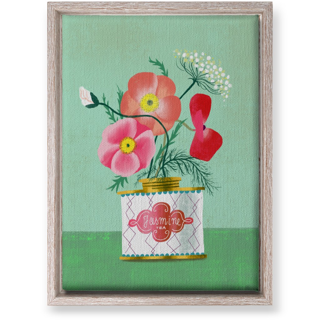 Poppies in Jasmine Tea Tin Wall Art, Rustic, Single piece, Canvas, 10x14, Green