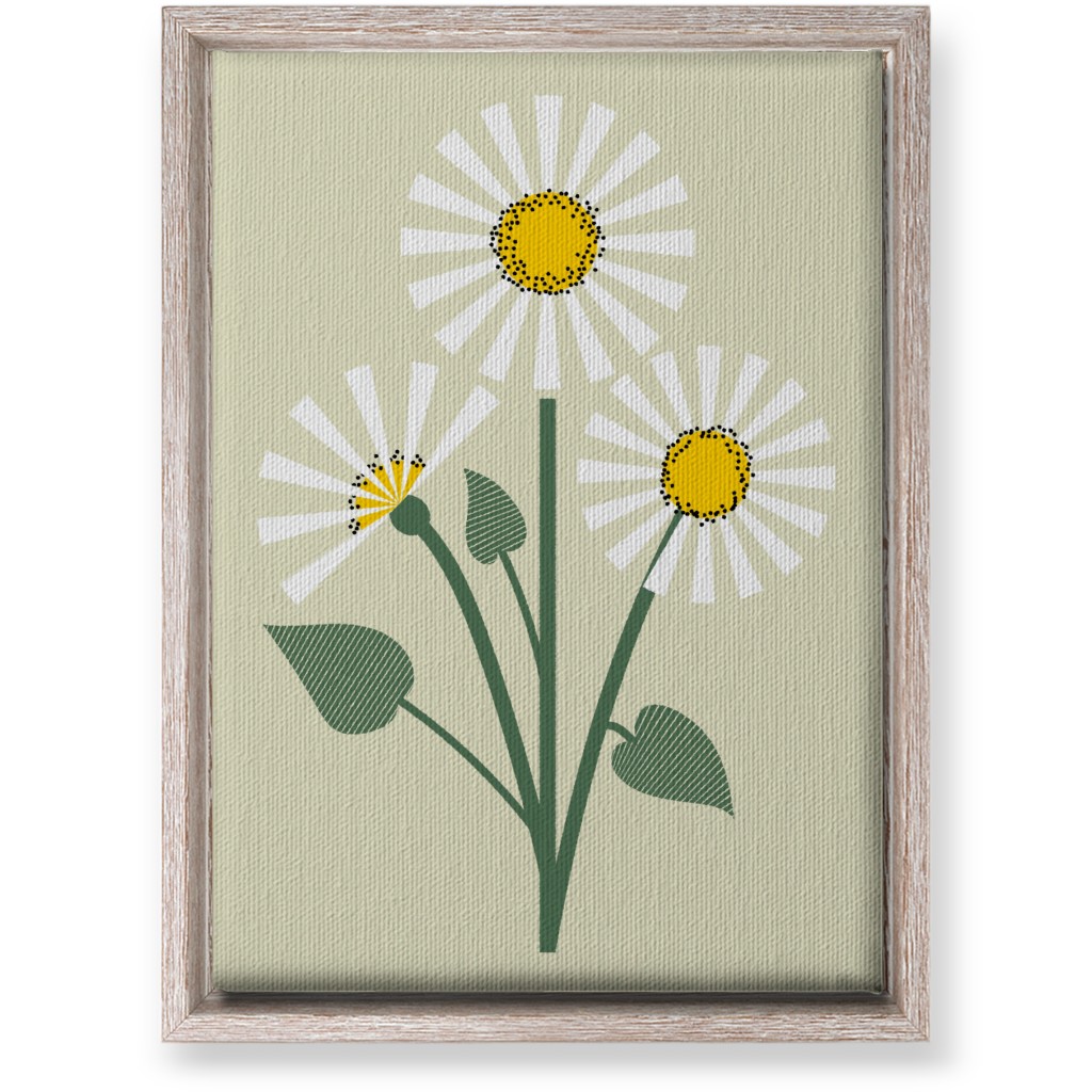 Abstract Daisy Flower - White on Beige Wall Art, Rustic, Single piece, Canvas, 10x14, Green