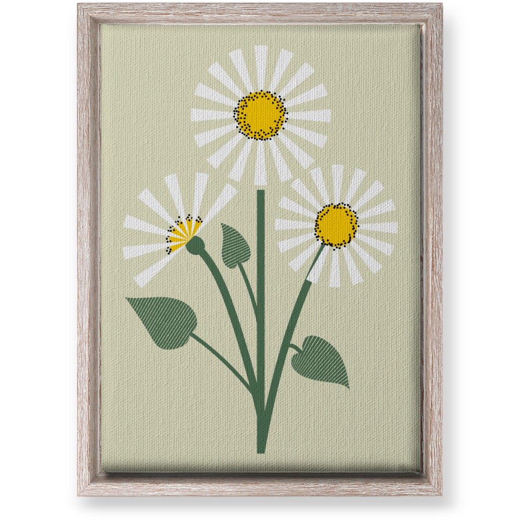 Abstract Daisy Flower - White on Beige Wall Art, Rustic, Single piece, Canvas, 10x14, Green