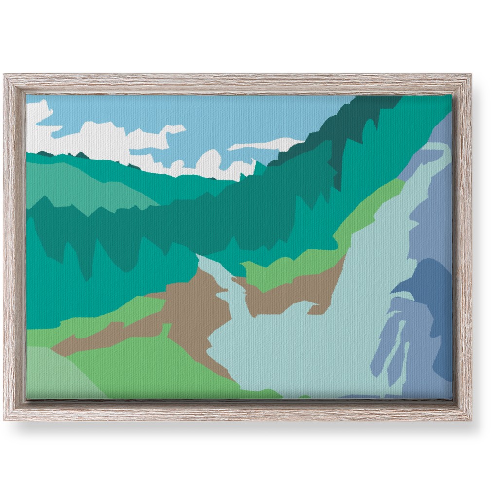 Minimalist Valley Forest Waterfall - Green and Blue Wall Art, Rustic, Single piece, Canvas, 10x14, Green