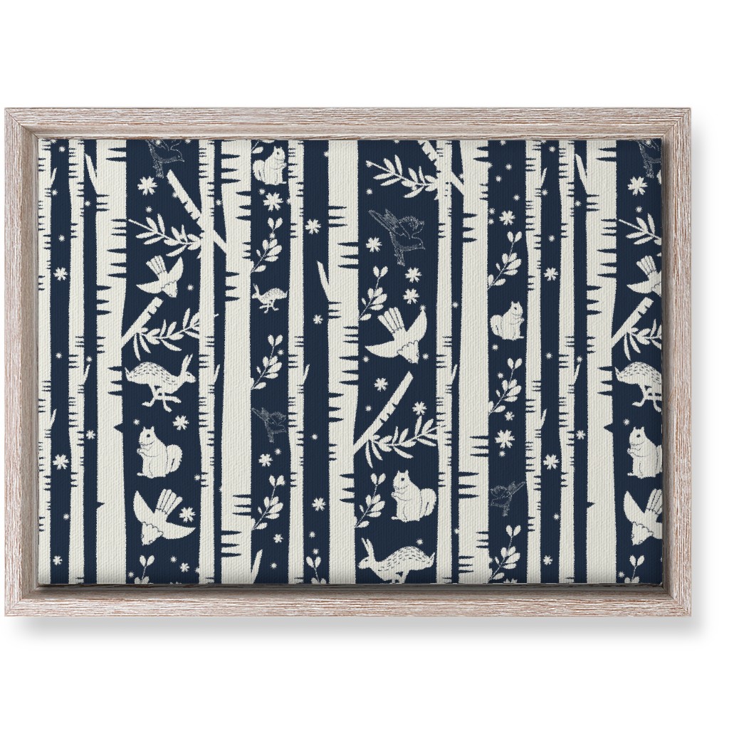 Birch Forest and Wild Animals Wall Art, Rustic, Single piece, Canvas, 10x14, Blue, Silhouette