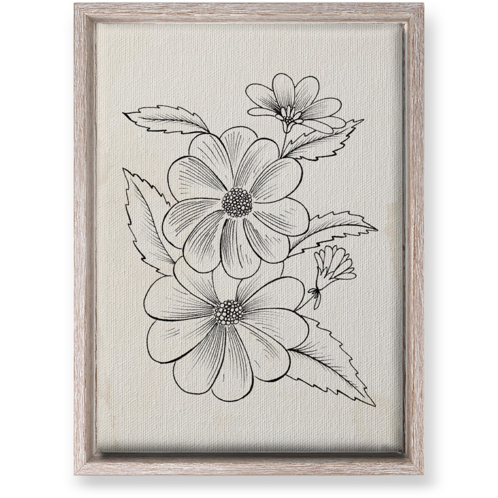 Vintage Flower Sketch - Beige and Black Wall Art, Rustic, Single piece, Canvas, 10x14, Beige, Pearl