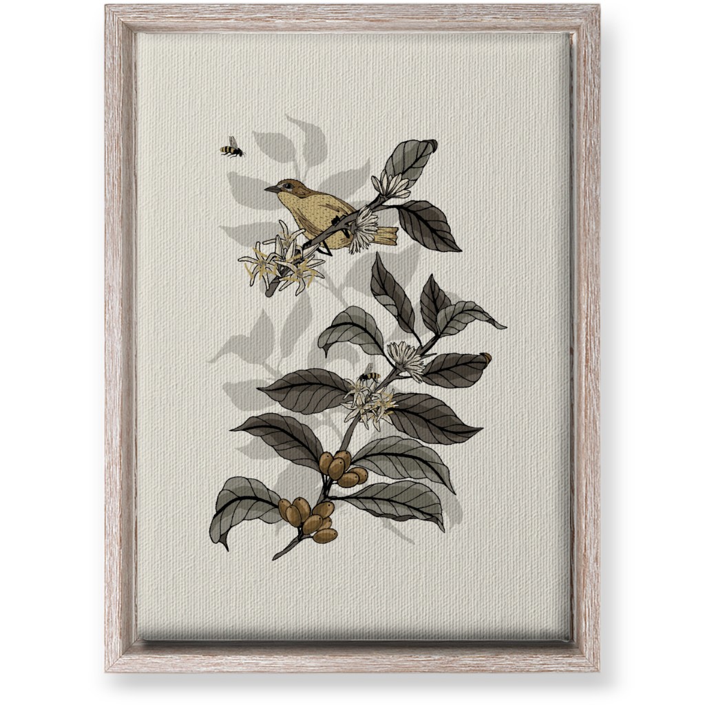 Coffee Plant, Bird, and Bee - Neutral Wall Art, Rustic, Single piece, Canvas, 10x14, Beige, Pearl