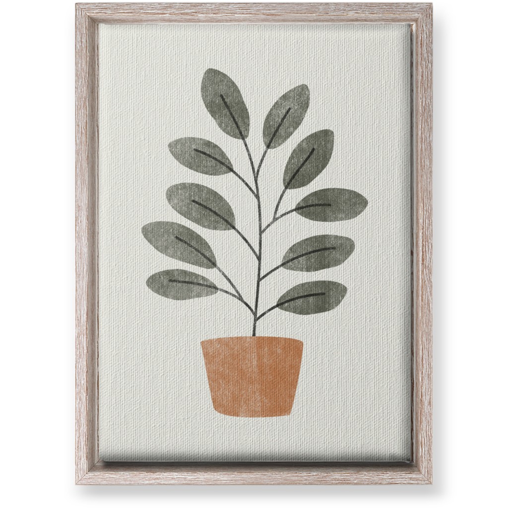 Botanical Plant in Pot - Gray and Beige Wall Art, Rustic, Single piece, Canvas, 10x14, Gray