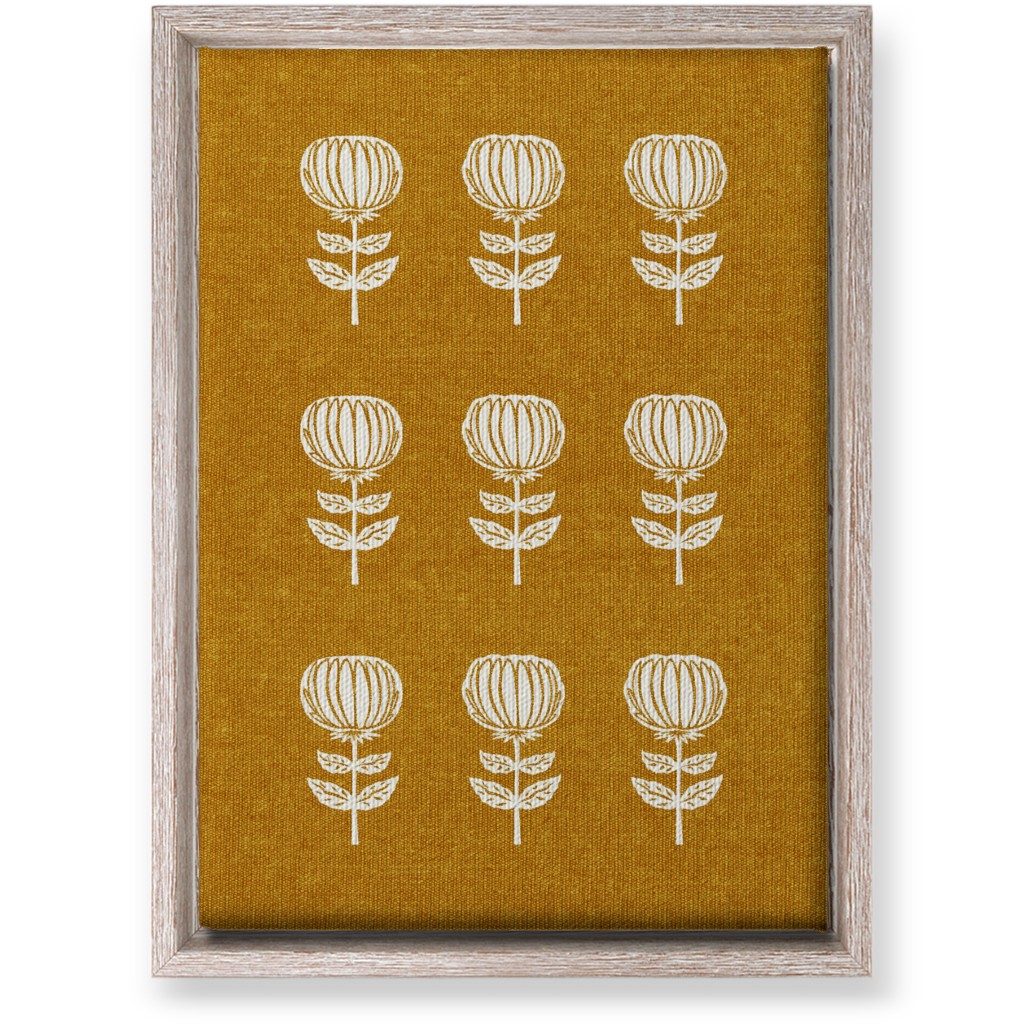 Block Print Floral Wall Art, Rustic, Single piece, Canvas, 10x14, Yellow, Nutmeg