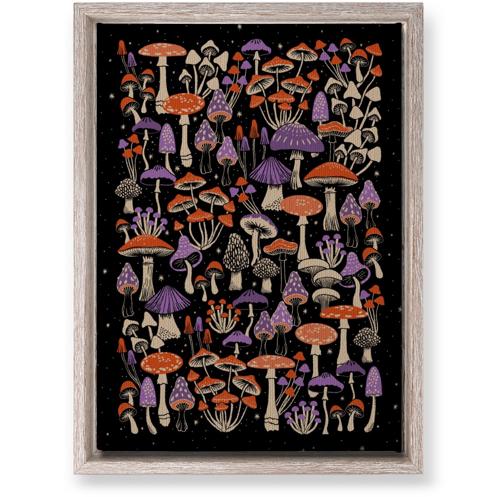 Mushrooms and Stars Wall Art, Rustic, Single piece, Canvas, 10x14, Purple