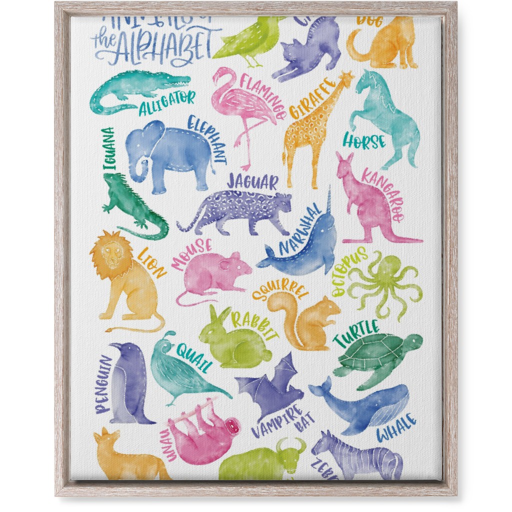 Animal Alphabet Watercolor Zoo Abcs - Multi Wall Art, Rustic, Single piece, Canvas, 16x20, Multicolor
