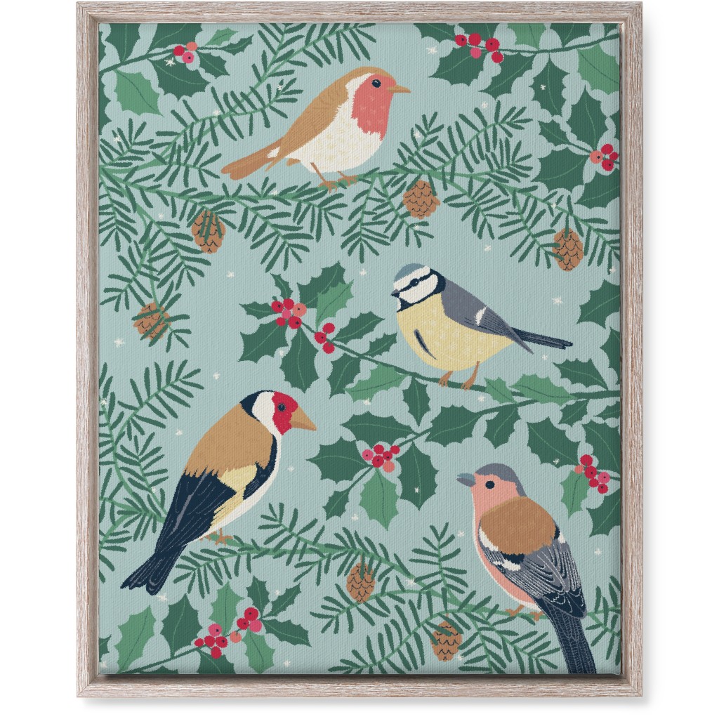 Robin & Friends, Winter Garden Birds - Blue Wall Art, Rustic, Single piece, Canvas, 16x20, Blue