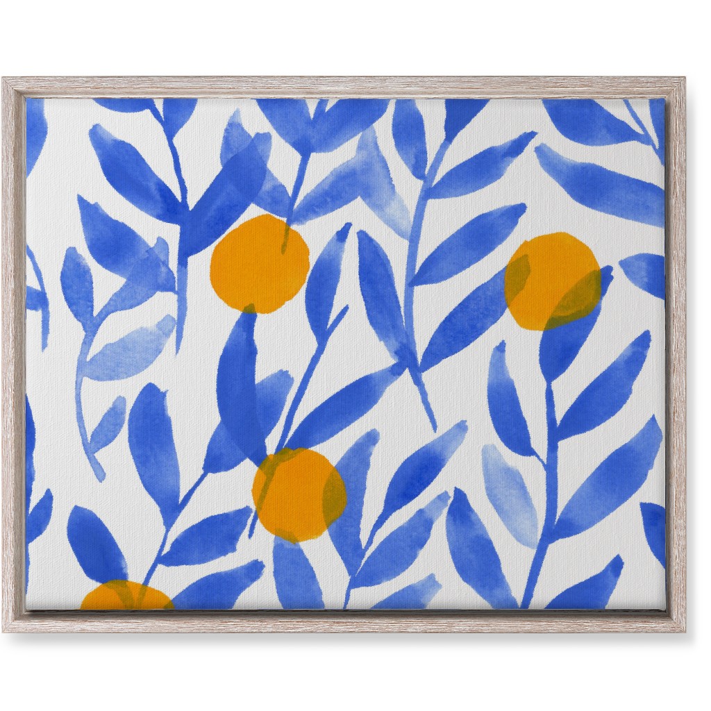 Modern Lemons Block - Blue and Orange Wall Art, Rustic, Single piece, Canvas, 16x20, Blue