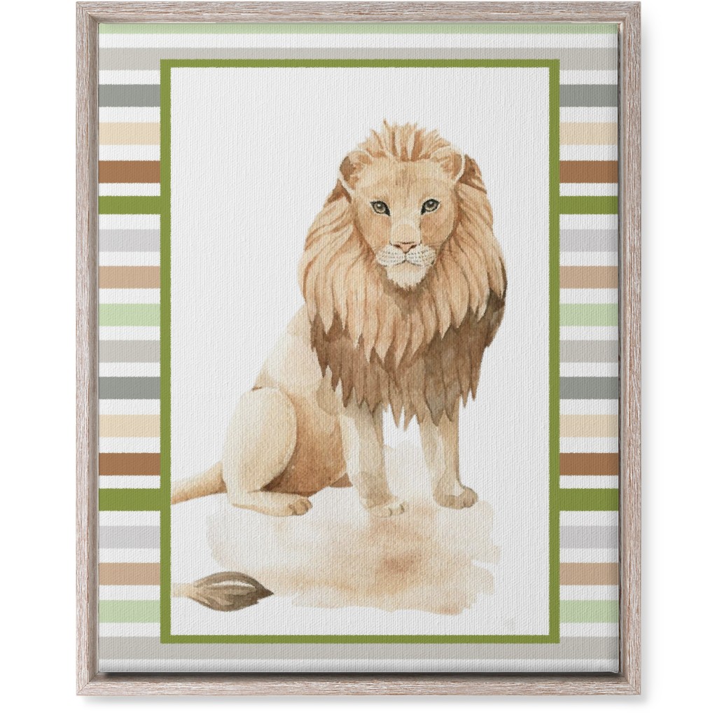 Jungle Safari Animals and Stripes - Lion Wall Art, Rustic, Single piece, Canvas, 16x20, Multicolor