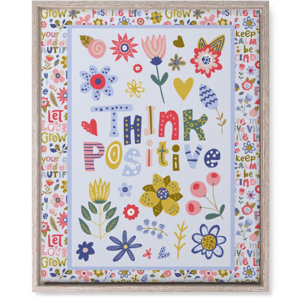 Think Positive Inspirational Floral Wall Art, Rustic, Single piece, Canvas, 16x20, Multicolor