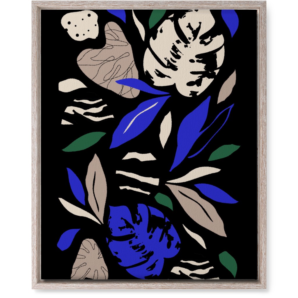 Abstract Leaves - Blue & Tan on Navy Wall Art, Rustic, Single piece, Canvas, 16x20, Blue