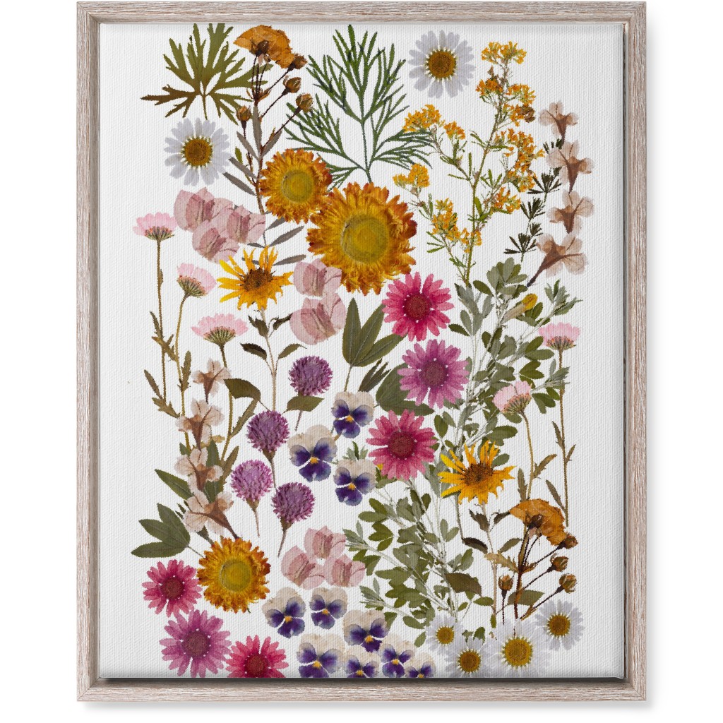 Pressed Flowers on White Wall Art, Rustic, Single piece, Canvas, 16x20, Multicolor