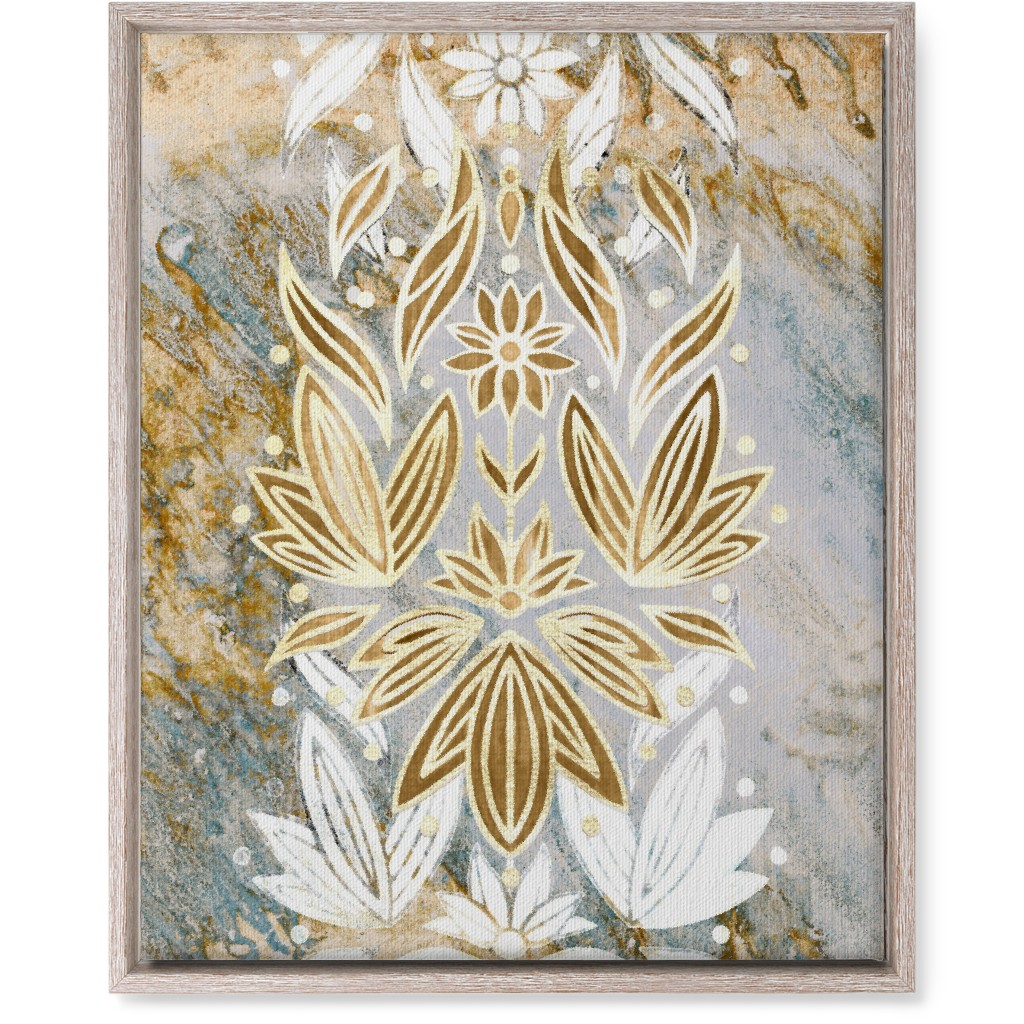 Floral Art Deco Marble Wall Art, Rustic, Single piece, Canvas, 16x20, Yellow